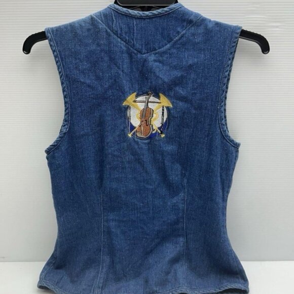 Vintage USA Made Gotcha Covered Women's Embroidered Denim Jean Vest - Size S - Picture 3 of 6